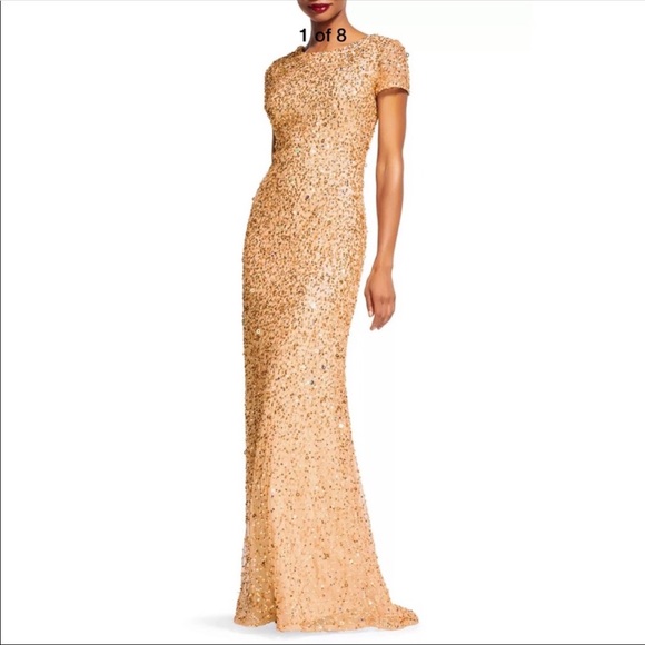Adrianna Papell champ Gold sequin scoop neck dress - Picture 2 of 16